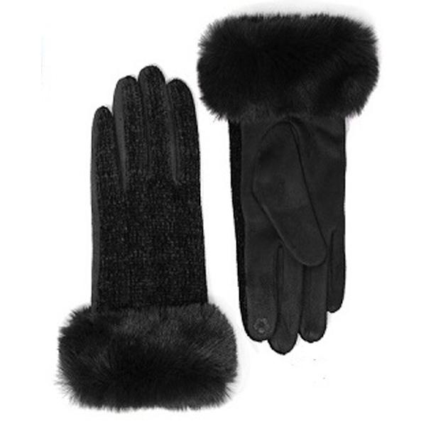 wholesale 2390 - Touch Screen Smart Gloves Premium Gloves - Faux Fur/Chenille - Black - One Size Fits Most