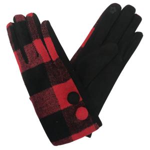 2390 - Touch Screen Smart Gloves BPRD - Red/Black <br>
Red/Black Buffalo Plaid w/Buttons - 