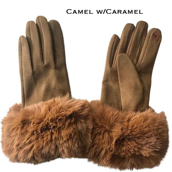 2390 - Touch Screen Smart Gloves Premium Gloves - Faux Rabbit Fur - Camel-Caramel Fur - 
