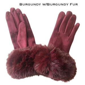 Wholesale  Premium Gloves - Faux Rabbit Fur - #09 Burgundy-Burgundy Fur - One Size Fits Most
