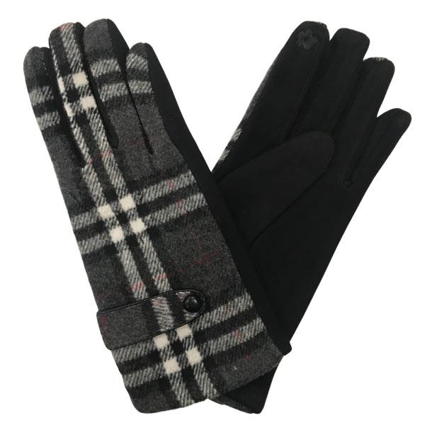 wholesale 2390 - Touch Screen Smart Gloves SPLBK - Black/Grey Plaid
 - One Size Fits Most