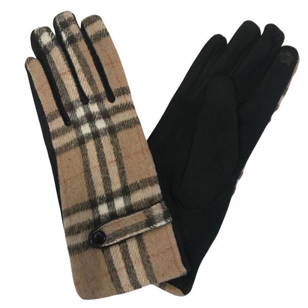 wholesale 2390 - Touch Screen Smart Gloves SPLTN - Tan Plaid
 - One Size Fits Most