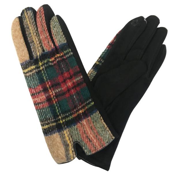 wholesale 2390 - Touch Screen Smart Gloves PLTN - Tan Plaid
 - One Size Fits Most