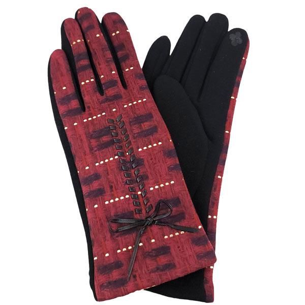 wholesale 2390 - Touch Screen Smart Gloves 3012RD - Red Multi<br>
Stitch Pattern Gloves
 - One Size Fits Most