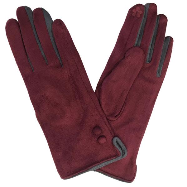 2390 - Touch Screen Smart Gloves SB - Burgundy<br> 
Two Button Design - 