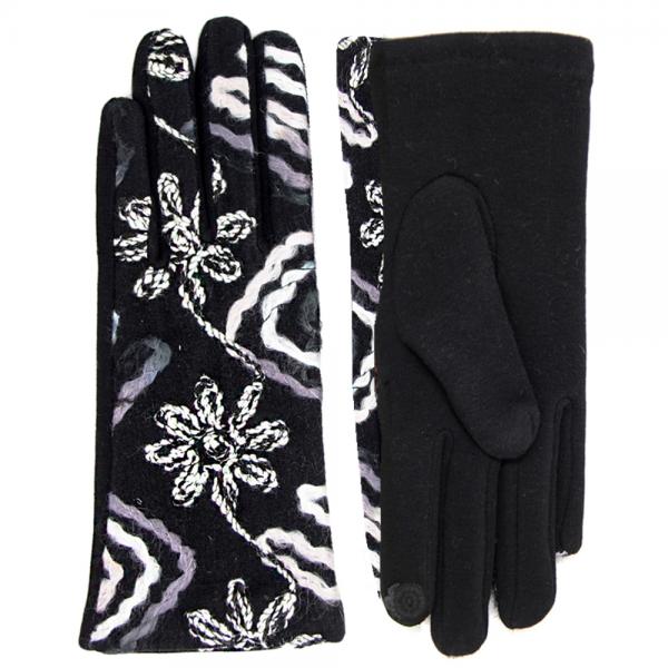 wholesale 2390 - Touch Screen Smart Gloves 095 Black<br>Embroidered<br>Touch Screen Gloves  (missing ) - One Size Fits Most