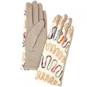 Wholesale 2390 - Touch Screen Smart Gloves 114 - Ivory<br>
Embroidered<br>
Touch Screen Smart Gloves - 