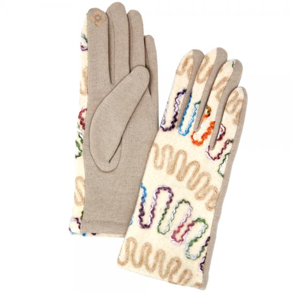 2390 - Touch Screen Smart Gloves 114 - Ivory<br>
Embroidered<br>
Touch Screen Smart Gloves - One Size Fits Most