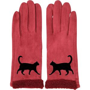 Wholesale 2390 - Touch Screen Smart Gloves 1225 - Red Cat Silhouette<br>
Touch Screen Smart Gloves - One Size Fits Most