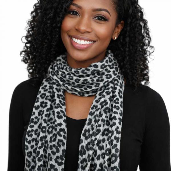 wholesale 2406 - Charmeuse Dress Scarves Leopard Print 3162 - Grey - 