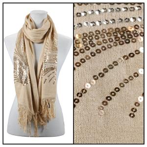 2409 - Sequined Cashmere Feel Scarves Abstract 4109 - Beige - 