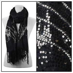 2409 - Sequined Cashmere Feel Scarves Abstract 4109 - Black - 