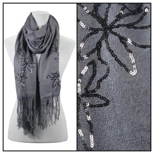 2409 - Sequined Cashmere Feel Scarves Floral 4108 - Grey - 