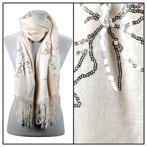 2409 - Sequined Cashmere Feel Scarves Floral 4108 - Off White - 