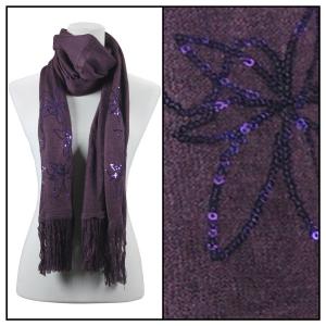 2409 - Sequined Cashmere Feel Scarves Floral 4108 - Purple - 