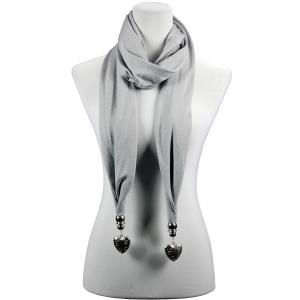 2411 - Fob Pendant Scarves LY03 - Silver <BR>Etched Heart Pendant Scarf  - 
