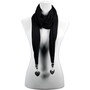 2411 - Fob Pendant Scarves LY03 - Black<br>Etched Heart Pendant Scarf - 