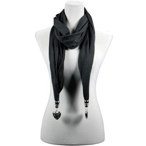 2411 - Fob Pendant Scarves LY03 - Dark Grey<br> Etched Heart Pendant Scarf - 