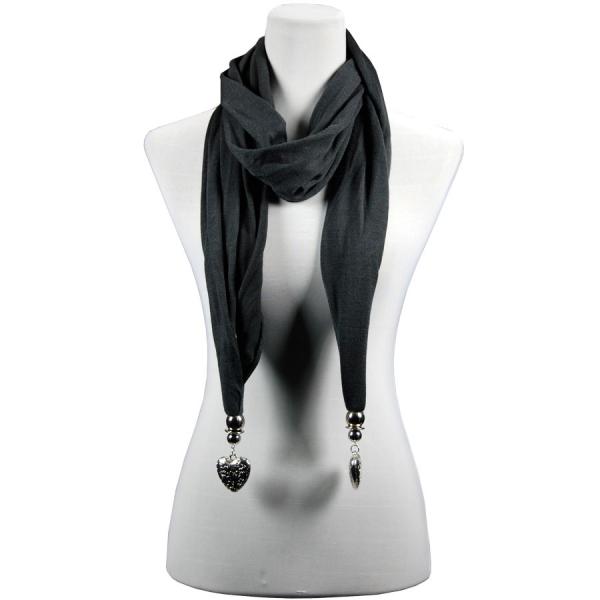 wholesale 2411 - Fob Pendant Scarves LY03 - Dark Grey<br> Etched Heart Pendant Scarf - 
