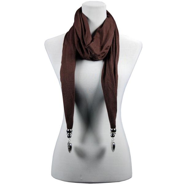wholesale 2411 - Fob Pendant Scarves LY03 - Dark Brown <br>Etched Heart Pendant Scarf - 