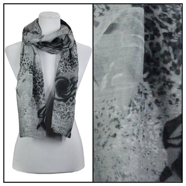 Wholesale 2413 - Lightweight Oblong Scarves  Leopard & Roses 3132 - Grey Cotton Feel Oblong Summer Scarf - 