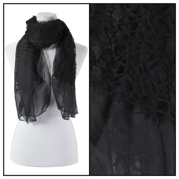 wholesale 2413 - Lightweight Oblong Scarves  3165 - Black<br>
Crochet Chiffon Scarf - 