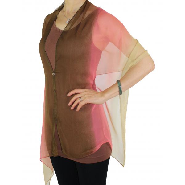 2451 - Silky Two Button Shawl  SB-106BCT - Tri-Color Brown-Coral-Tan<br>
Color Coordinated Buttons  - 