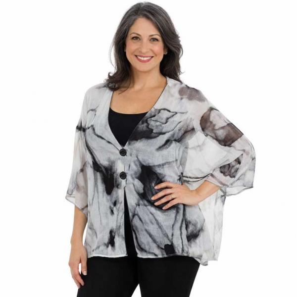 Wholesale 2451/T - Silky Two Button Shawl  SBW-129/BK<br>
White-Black Leaves <br>
Wooden Buttons - 
