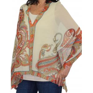 2451 - Silky Two Button Shawl  SB-184BE Color Coordinated Buttons<br> Beige Paisley Serpentine-MB - 