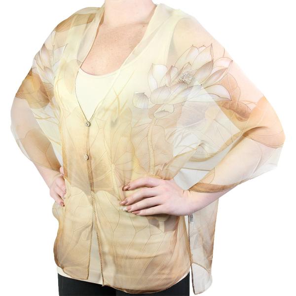 2451 - Silky Two Button Shawl  SB-130TB Color Coordinated Buttons<br> Tan-Brown Lotus - 