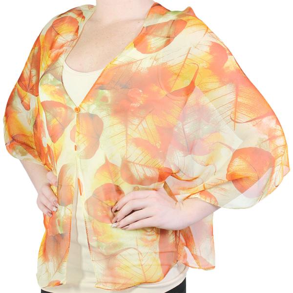 2451 - Silky Two Button Shawl  SB-129OR - Orange Leaves<br>
Color Coordinated Buttons - 