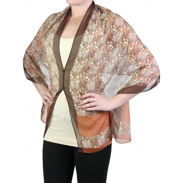wholesale 2451 - Silky Two Button Shawl  SB-012BR - Brown Paisley<br>
Color Coordinated Buttons - 