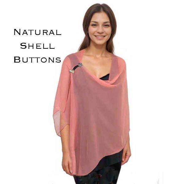 Wholesale 2451/T - Silky Two Button Shawl  SCR <br> 
Solid Coral<br>
Shell Buttons
 - 