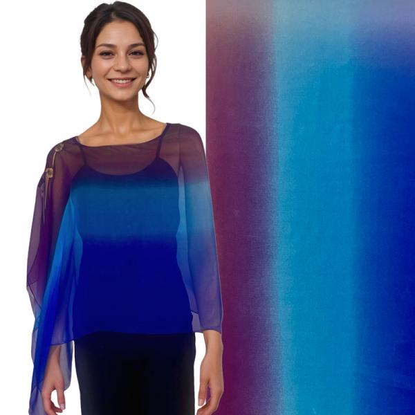 wholesale 2451/T - Silky Two Button Shawl  106/RTP <br> 
Tri-Color Royal-Turquoise-Purple<br>
Shell Buttons - 