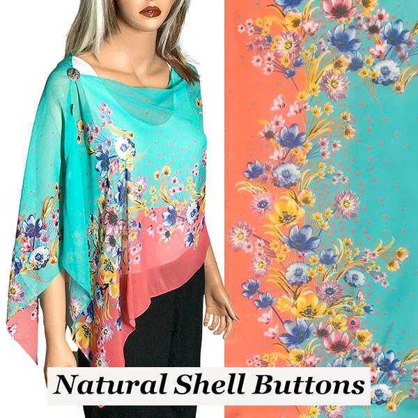 2451 - Silky Two Button Shawl  SBS-015CO Shell Buttons<br> Coral Floral Mix - 