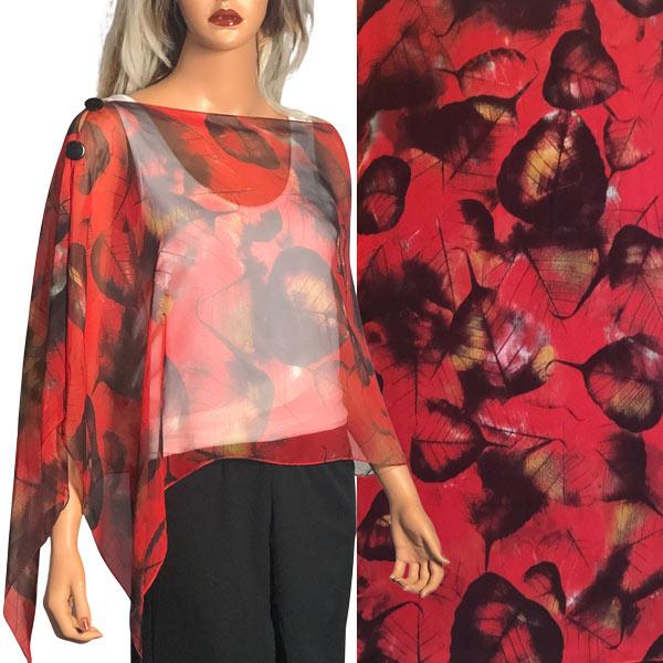 wholesale 2451 - Silky Two Button Shawl  SBW-129RD - Red Leaves<br>
Black Wooden Buttons - 