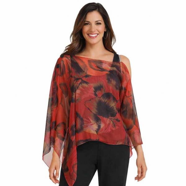 Wholesale 2451/T - Silky Two Button Shawl  SBW-129RD <br> 
Red Leaves<br>
Black Wooden Buttons - 