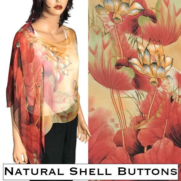 2451 - Silky Two Button Shawl  130RG Shell Buttons<br>Red-Gold Lotus - 