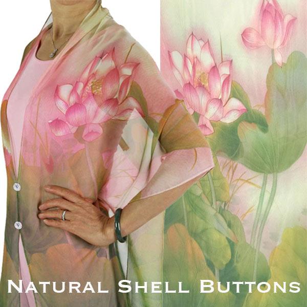 wholesale 2451 - Silky Two Button Shawl  130PG Shell Buttons<br>Pink Green Lotus  - 