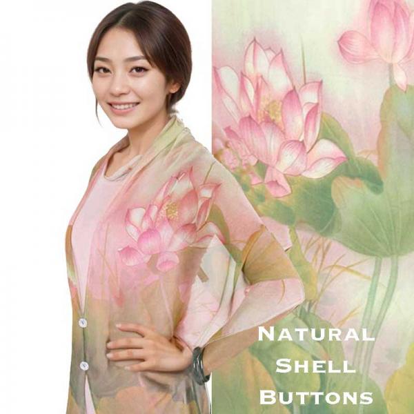 Wholesale 2451/T - Silky Two Button Shawl  130/PG<br>
Pink Green Lotus<br>
Shell Buttons  - 