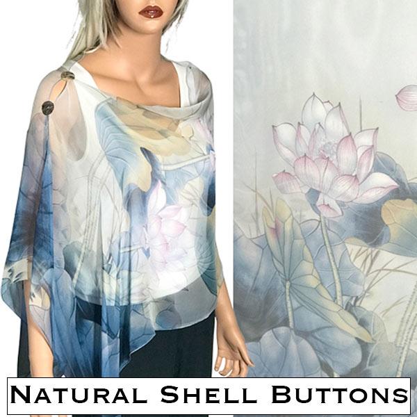 wholesale 2451 - Silky Two Button Shawl  130BP Shell Buttons<br> Blue-Pink Lotus - 