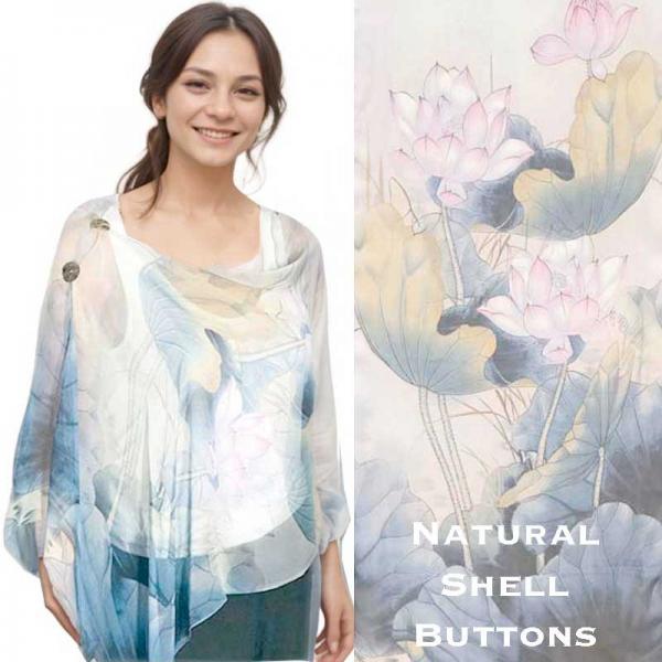 Wholesale 2451/T - Silky Two Button Shawl  130/BP <br> Blue/Pink Lotus<br>Shell Buttons - 