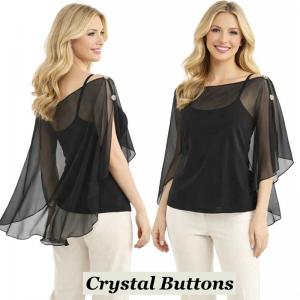 2451/T - Silky Two Button Shawl  SBC-BK<br>
Solid Black<br>
Crystal Buttons - 