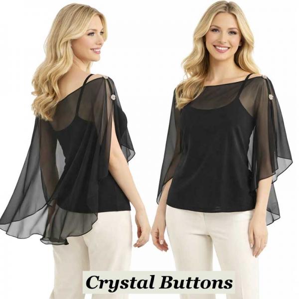 Wholesale 2451/T - Silky Two Button Shawl  SBC-BK<br>
Solid Black<br>
Crystal Buttons - 