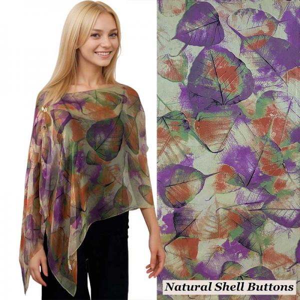 Wholesale 2451/T - Silky Two Button Shawl  129/GN <br>Green Leaves <br>Shell Buttons - 