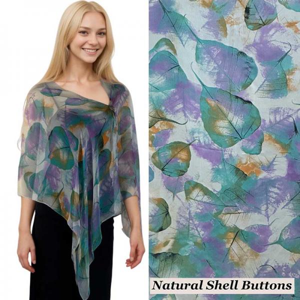 Wholesale 2451/T - Silky Two Button Shawl  129/TE <br>Teal Leaves<br>Shell Buttons - 
