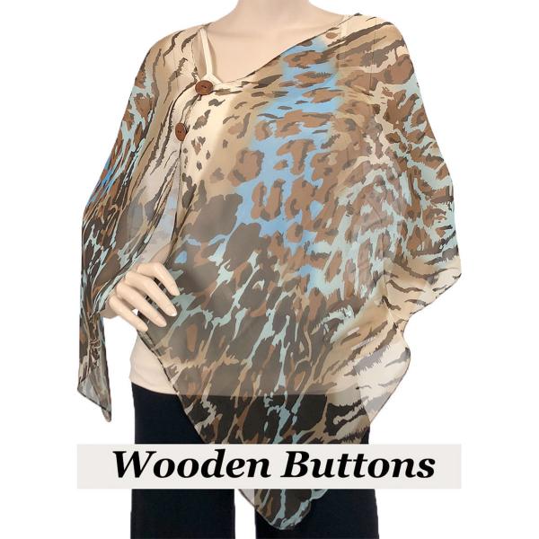 wholesale 2451 - Silky Two Button Shawl  701BR Wooden Buttons<br>Animal Print Brown/Blue - 