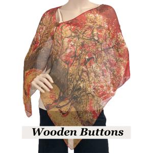 2451 - Silky Two Button Shawl  Brown Wood Buttons #128 Red (Trees)  - 
