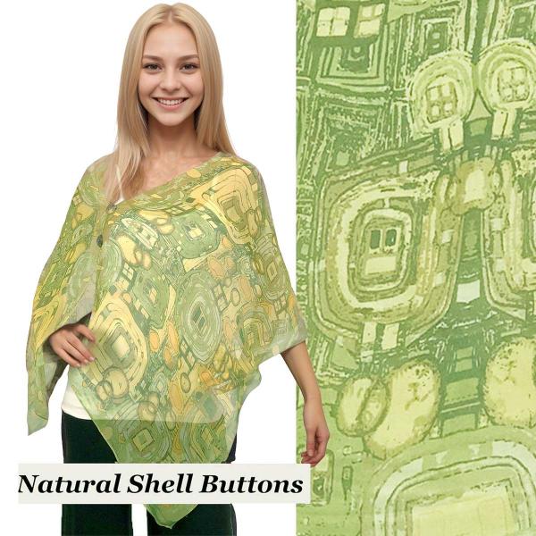 Wholesale 2451/T - Silky Two Button Shawl  111/GN<br> 
Green Abstract<br>
Shell Buttons  - 