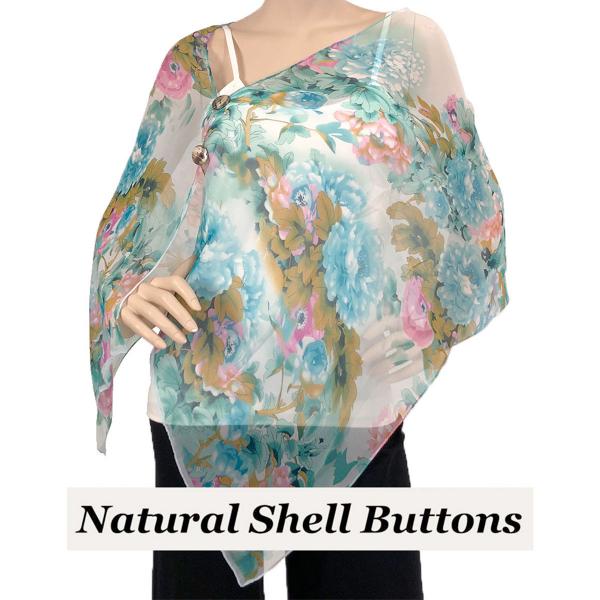 2451/T - Silky Two Button Shawl  703/TL<br> Teal Flowers<br> Shell Buttons (MB) - 